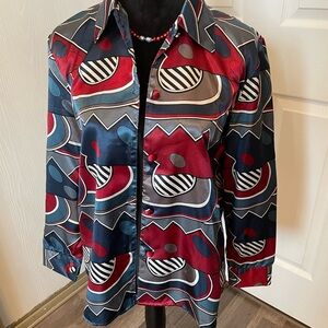 Stylish Women's Geometric Blouse - Red and Blue Size M
